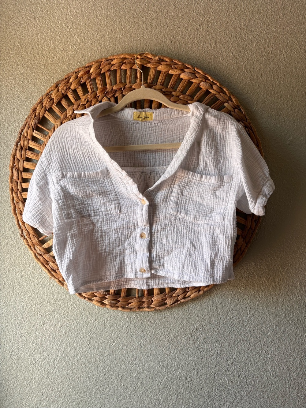 Love Notes White Gauze Button-Front Crop Shirt
